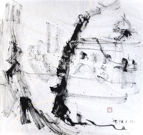 Snow falling, the birches, the Edison Cinema (en plein air) Alfred Freddy Krupa