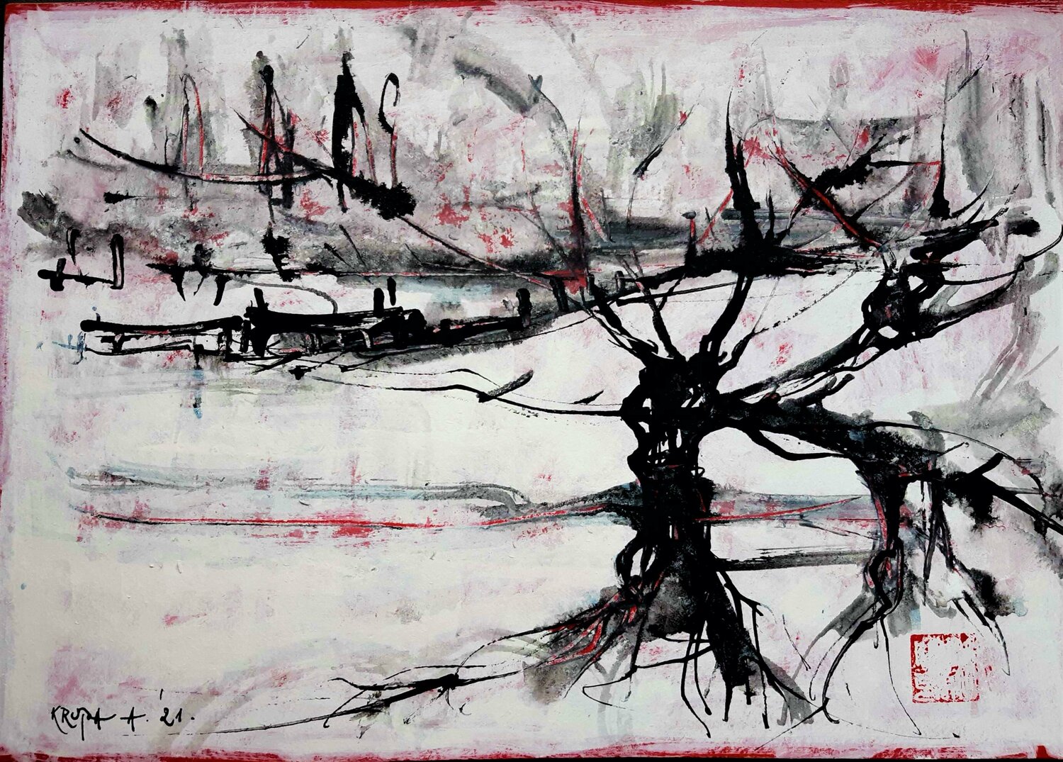 Late winter on the Kupa river Alfred Freddy Krupa Originalgemälde zu verkaufen