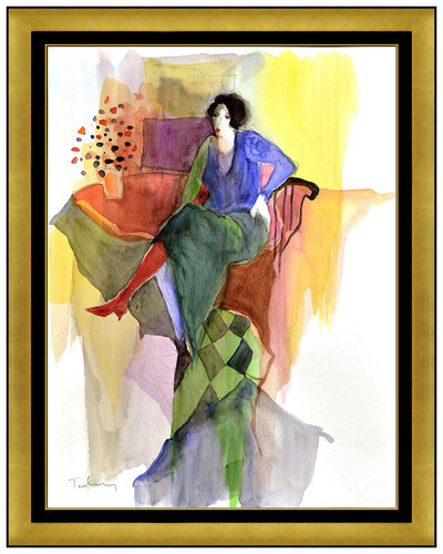 Waiting in the Lobby van Itzchak Tarkay, Werk op papier te koop op Singulart