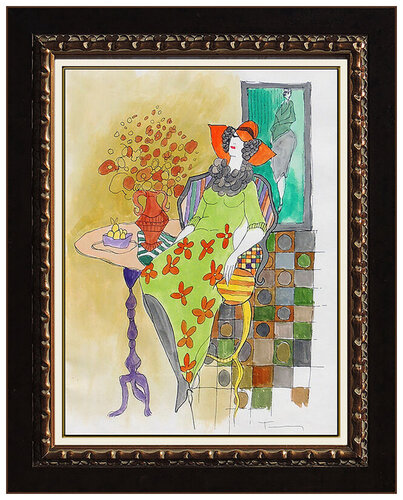 Lady With Vase In Green von Itzchak Tarkay, Werk auf Papier kaufen auf Singulart
