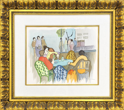 Social Affair (original hand signed watercolor) von Itzchak Tarkay, Werk auf Papier kaufen auf Singulart