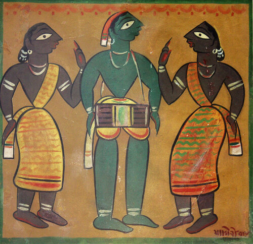 Untitled (Drummer with santhals) di Jamini Roy, Pittura in vendita su Singulart