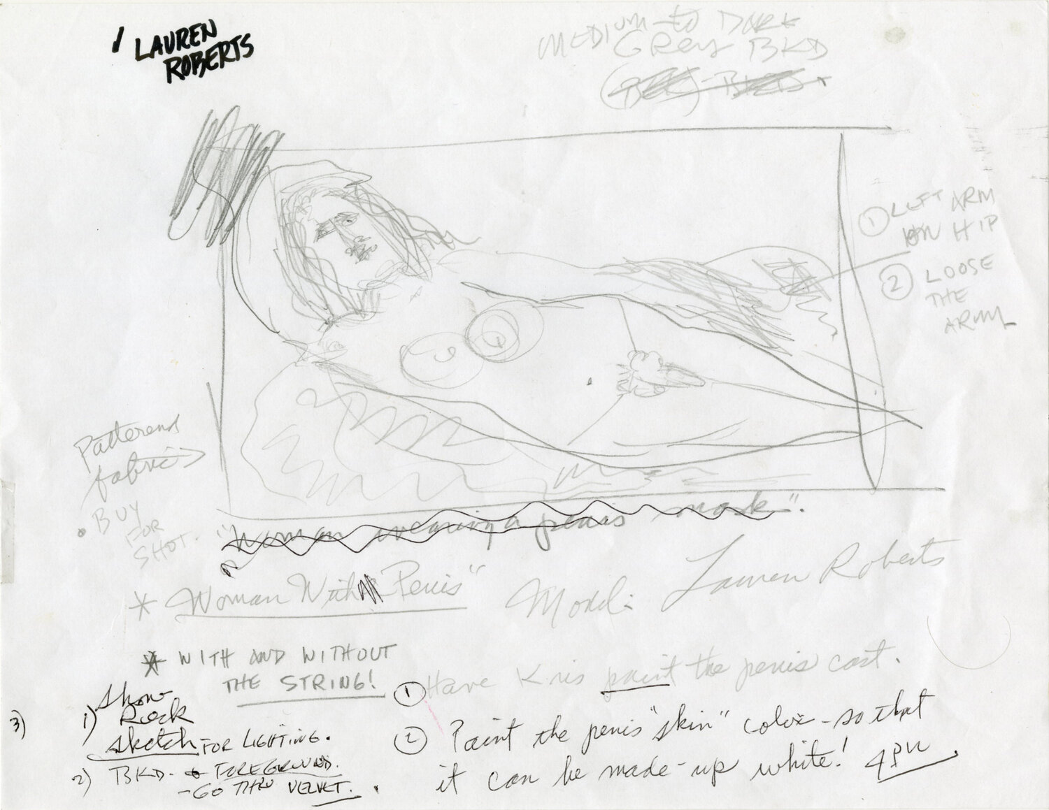 Woman with Penis (prepatory drawing for A Mermaid's Tale) Joel-Peter Witkin Werk auf Papier zu verkaufen