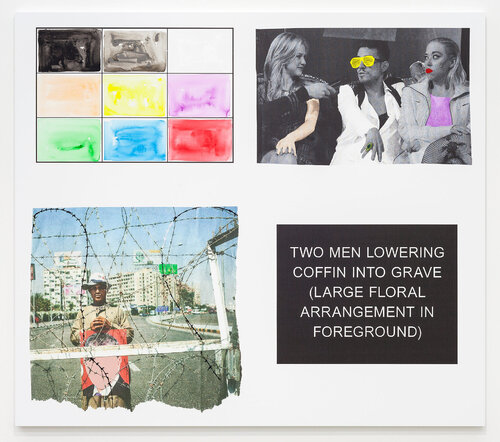 Storyboard (In 4 Parts): Two Men Lowering Coffin Into Grave (Large Floral Arrangement In Foreground) van John Baldessari, Schilderij te koop op Singulart