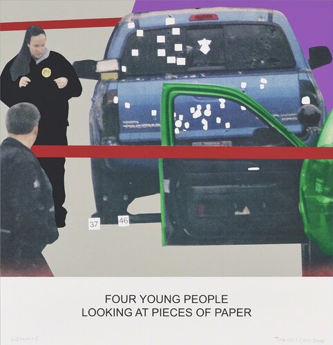 The News: Four Young People Looking at Pieces of Paper van John Baldessari, Afdruk te koop op Singulart