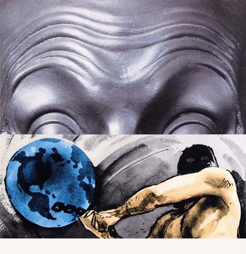 Raised Eyebrows / Furrowed Foreheads / Figure with Globe van John Baldessari, Afdruk te koop op Singulart