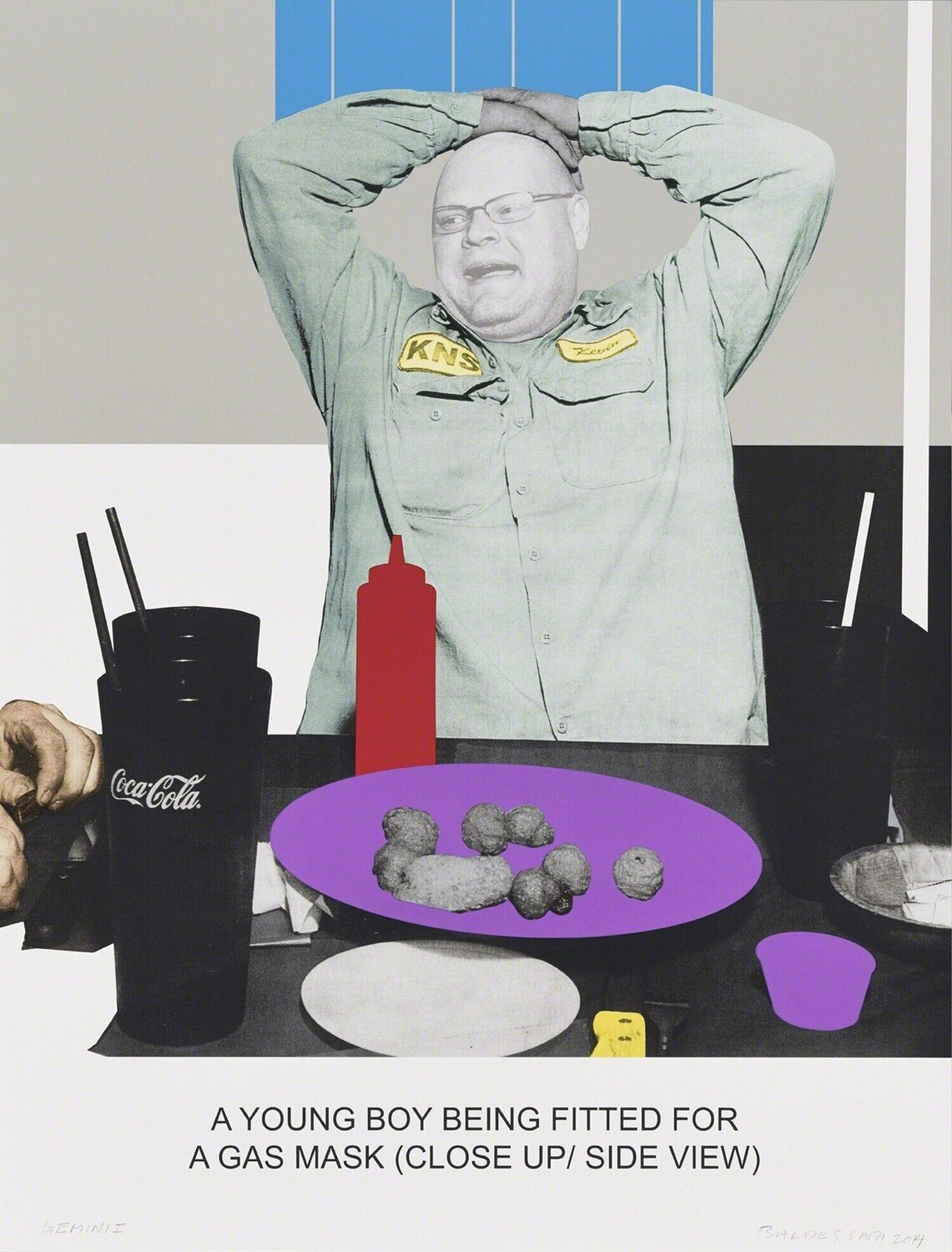 The News: A Young Boy Being Fitted For a Gas Mask... John Baldessari Druck zu verkaufen
