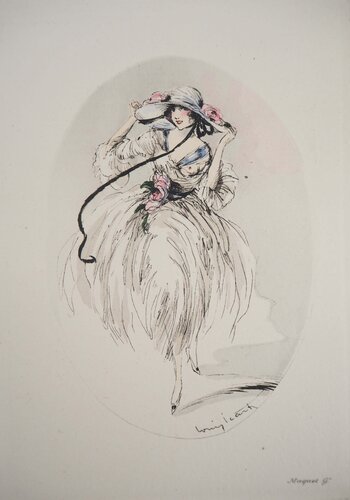 Jeune femme au chapeau paré de roses von Louis Icart, Druck kaufen auf Singulart