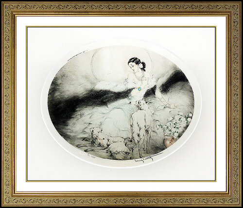 Louis Icart Original Hand Colored Etching Hand Signed Female Portrait Artwork van Louis Icart, Afdruk te koop op Singulart