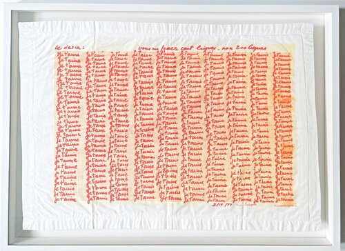 Louise Bourgeois - Red Room (Parents) detail with text Je T'aime  (double sided) textile by Louise Bourgeois, Textile for Sale on Singulart
