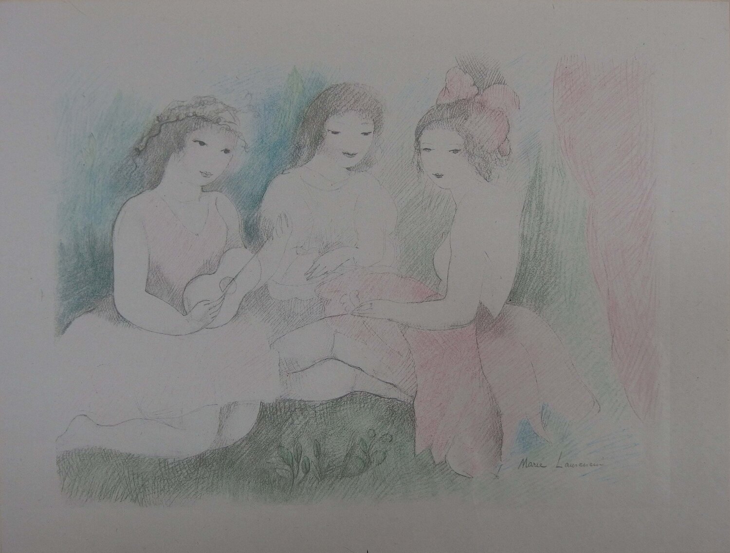 Trois amies avec une guitare, Lithographie signée Marie Laurencin Stampa in vendita