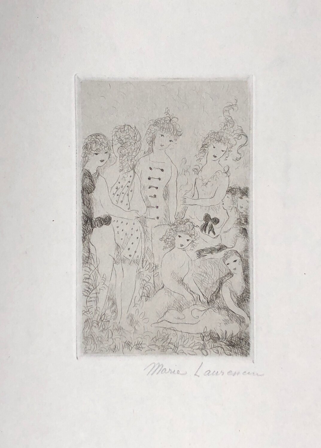 Huit filles dans un pré (Black and White) Marie Laurencin Druck zu verkaufen