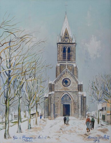 Eglise de Champagne-au-Mont-d'Or (Rhône) van Maurice Utrillo, Werk op papier te koop op Singulart