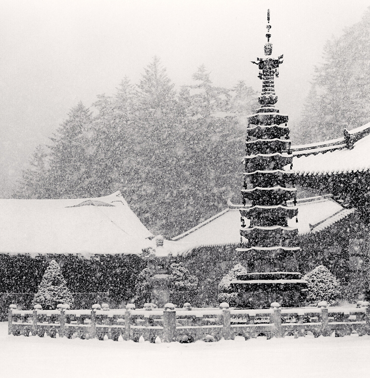 Temple Snowfall, Woljeongsa Temple, Gangwondo, South Korea Michael Kenna Fotografie zu verkaufen