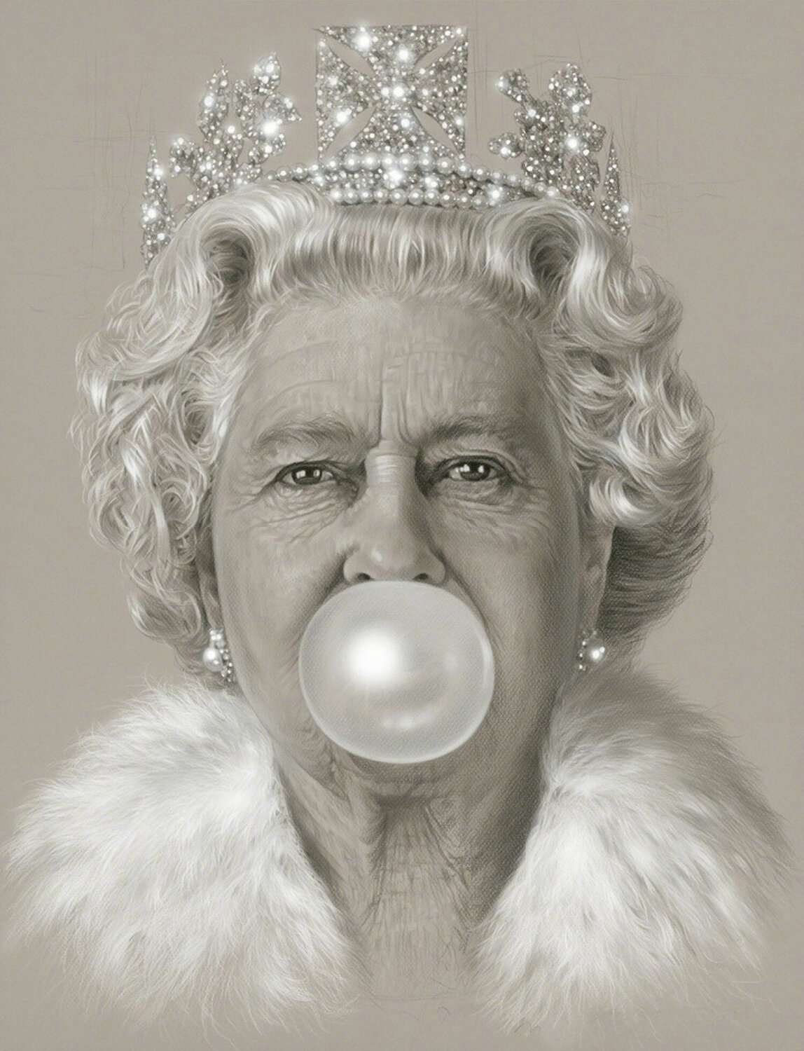 Queen Elizabeth Bubblegum Michael Moebius Afdruk te koop