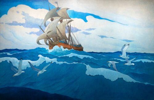 The Coming of the Mayflower in 1620 di N.C. Wyeth, Pittura in vendita su Singulart