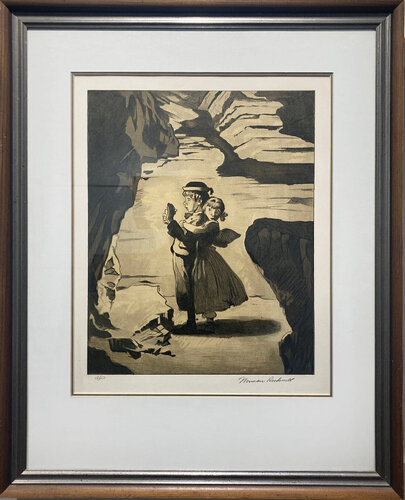 The Grotto, Tom Sawyer and Becky in the Cave - Sepia van Norman Rockwell, Afdruk te koop op Singulart