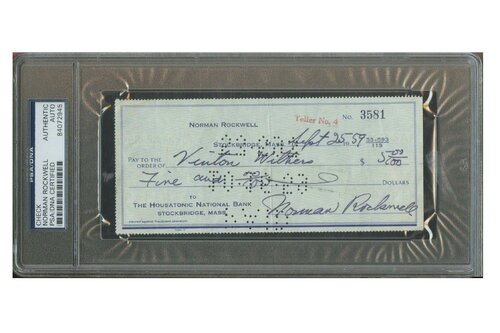 Vinton Withers, $5 Personal Check, SIGNED/Filled Out by Rockwell, The Housatonic National Bank Mass. van Norman Rockwell, Werk op papier te koop op Singulart