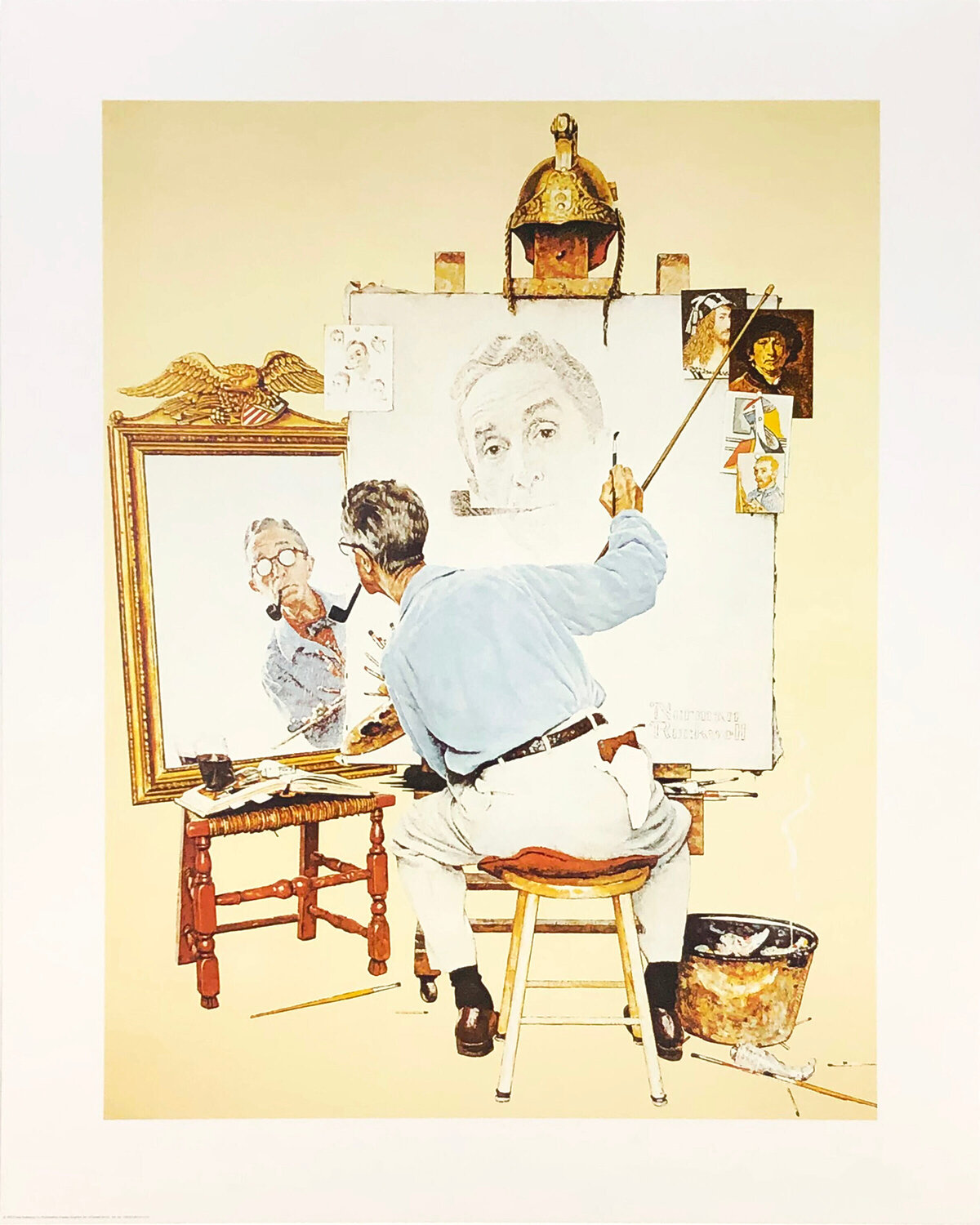 TRIPLE SELF-PORTRAIT Norman Rockwell Afdruk te koop