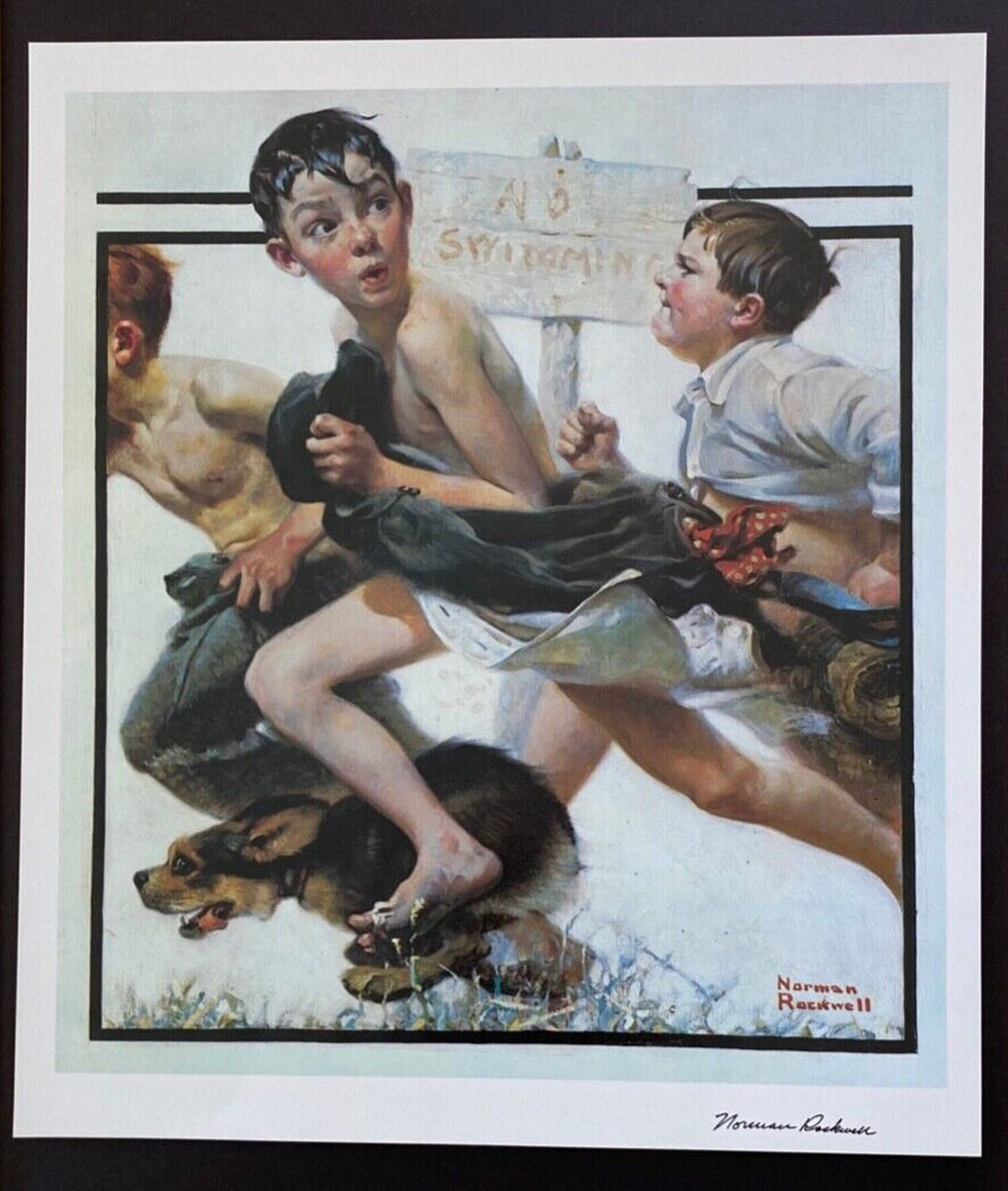 No Swimming Norman Rockwell Werk op papier te koop