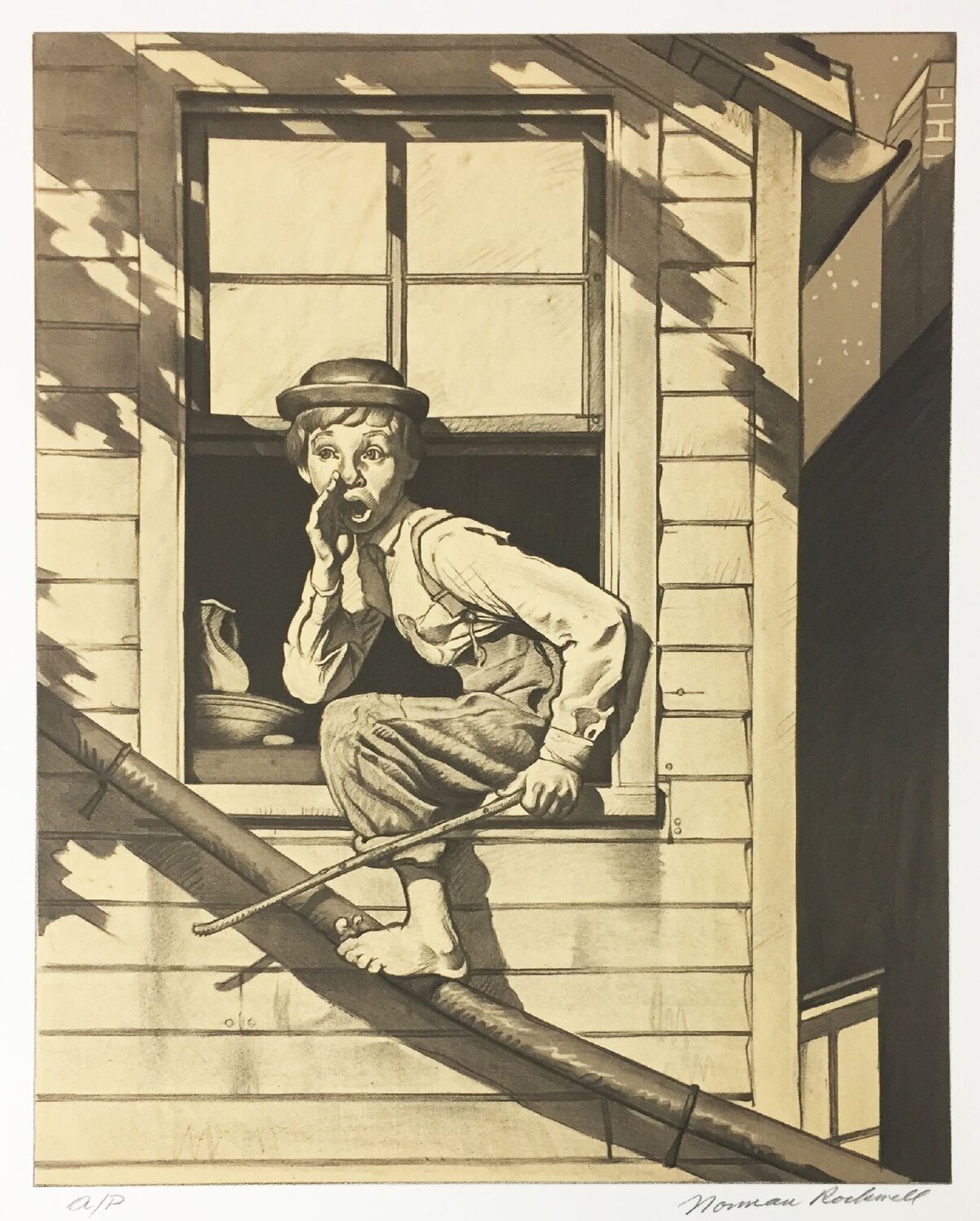Out the Window Norman Rockwell Stampa in vendita