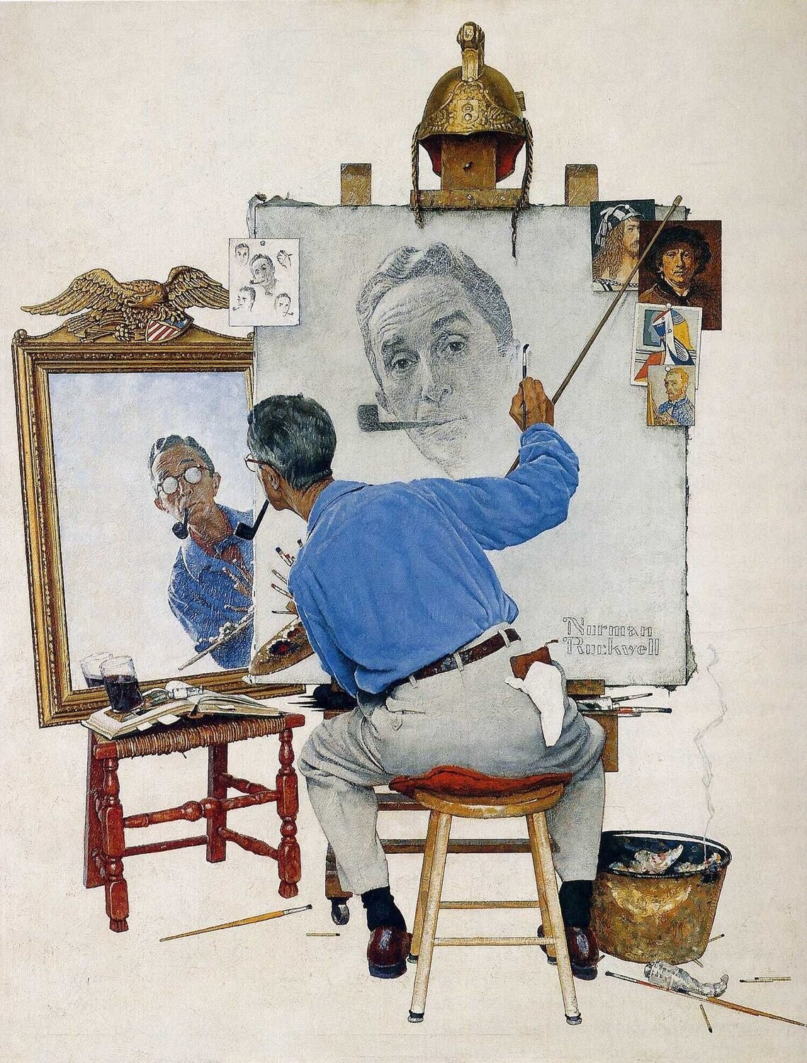 Triple Study for an Autoportrait Norman Rockwell Stampa in vendita