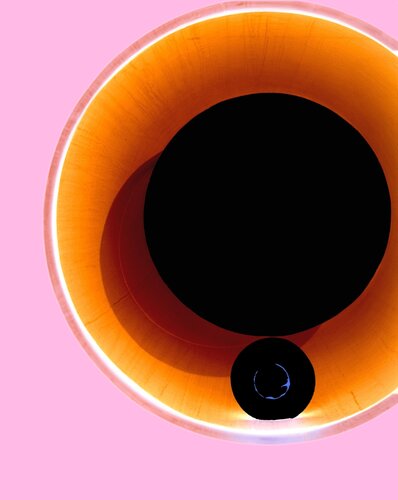 Suprematism Nr. 114 Black Circles and Orange Circle with Pink van Ola Kolehmainen, Fotografie te koop op Singulart