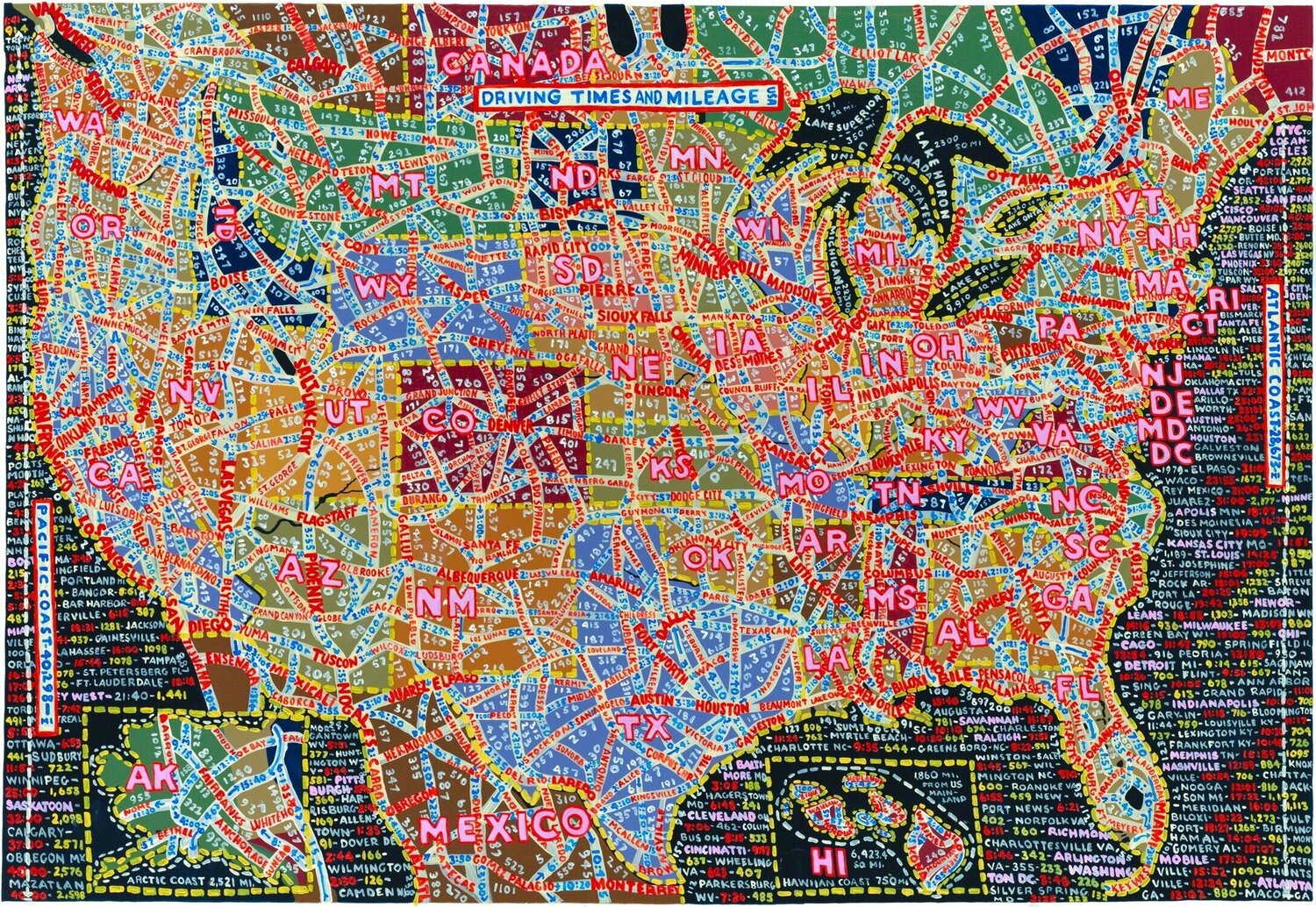Driving Times and Mileage Paula Scher Originalgemälde zu verkaufen