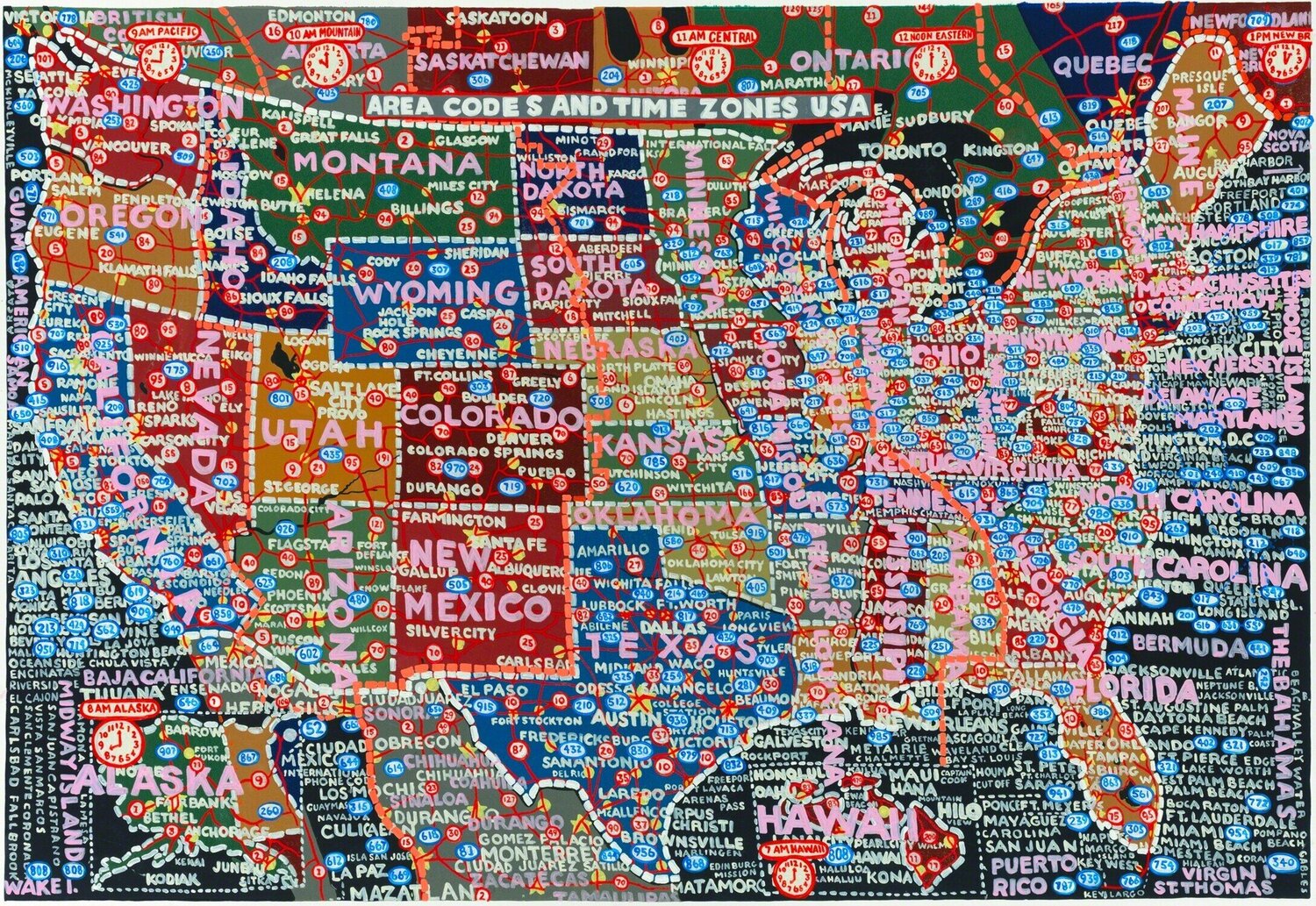 Area Codes and Time Zones Paula Scher Dipinto originale in vendita