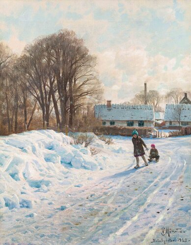 Winter's Joy van Peder Mørk Mønsted, Schilderij te koop op Singulart