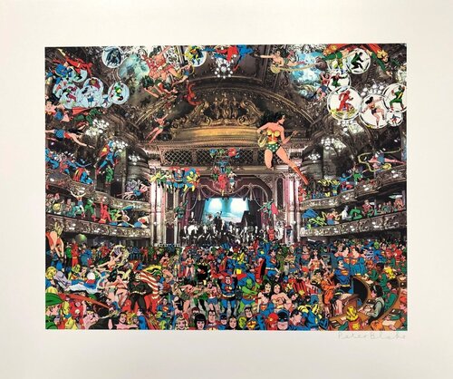 Marcel Duchamp's World Tour, The Tower Ballroom, Blackpool - Superheroes Convention - A Parody van Peter Blake, Afdruk te koop op Singulart