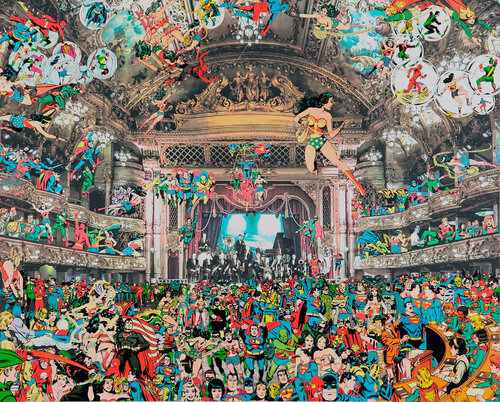 Marcel Duchamp's World Tour, The Tower Ballroom, Blackpool - Superheroes Convention - A Parody. van Peter Blake, Afdruk te koop op Singulart