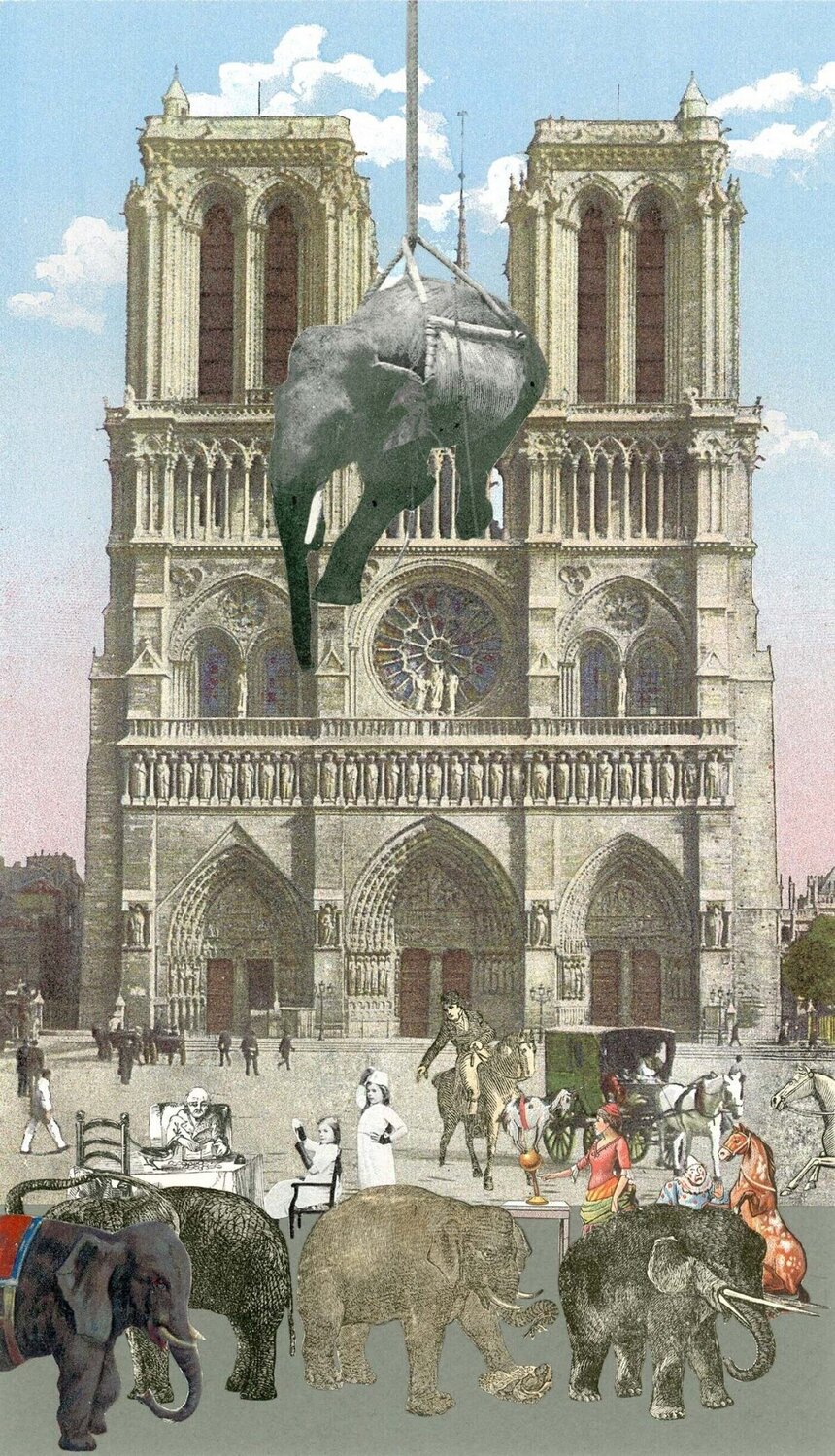 Paris: Lowering Elephants Peter Blake Afdruk te koop
