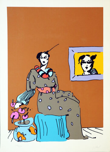 Lady with Portrait di Peter Max, Stampa in vendita su Singulart