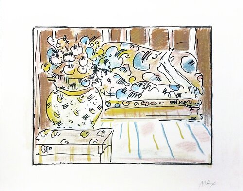 LADY ON COUCH WITH VASE van Peter Max, Afdruk te koop op Singulart