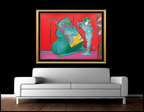 Lady on Red With Floating Vase par Peter Max, Édition en vente sur Singulart