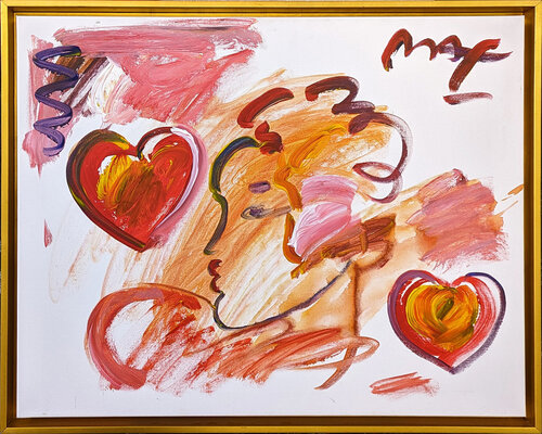 PROFILE WITH RED HEARTS par Peter Max, Peinture en vente sur Singulart
