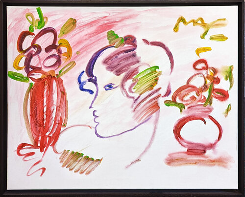 PROFILE WITH FLOWER VASE par Peter Max, Peinture en vente sur Singulart