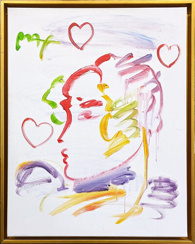 PROFILE WITH THREE HEARTS par Peter Max, Peinture en vente sur Singulart