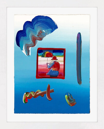 Umbrella Man (unique mixed media on paper) par Peter Max, Peinture en vente sur Singulart