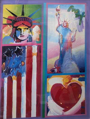 2 Liberties, Flag and Heart von Peter Max, Malerei kaufen auf Singulart