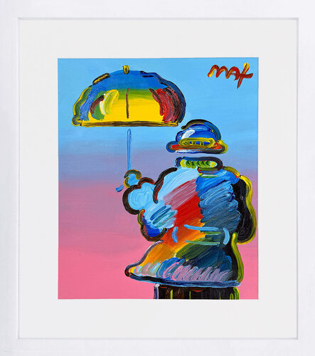 Umbrella Man #3, Unique Acrylic Painting on Paper, Hand Signed de Peter Max, Pintura a la venta en Singulart