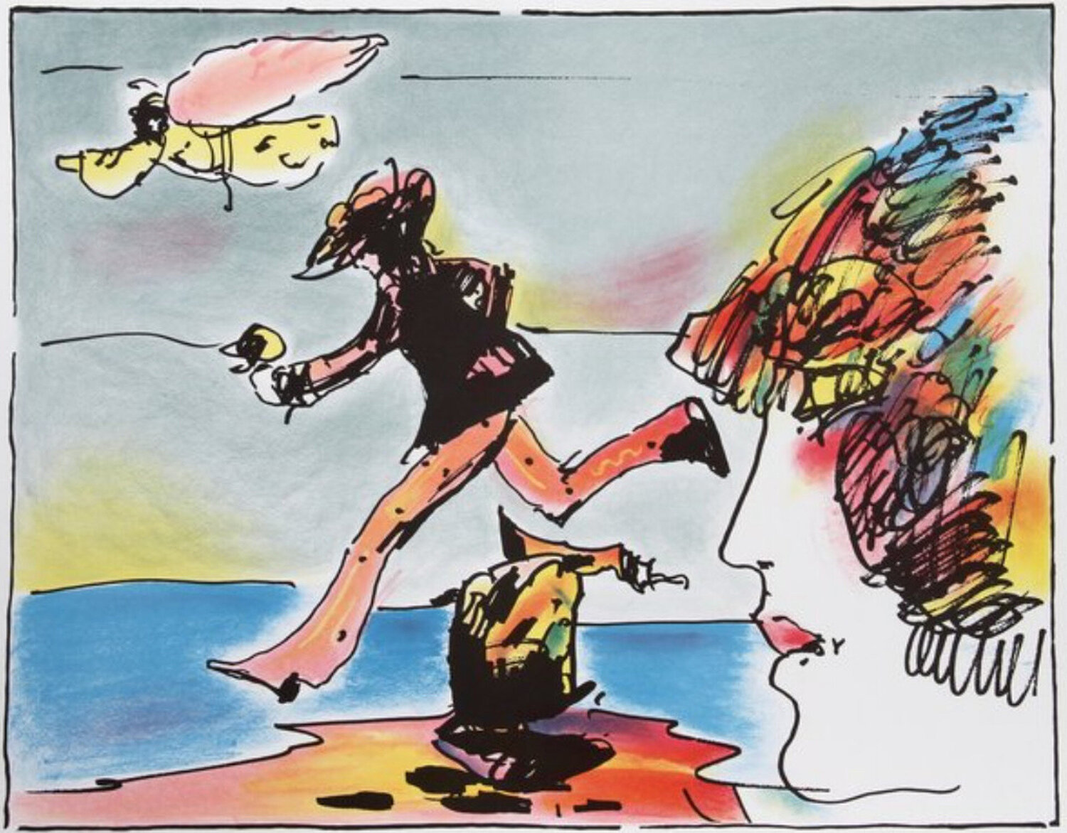 Runner and Flying Sage - Limited Edition Serigraph by Peter Max Peter Max