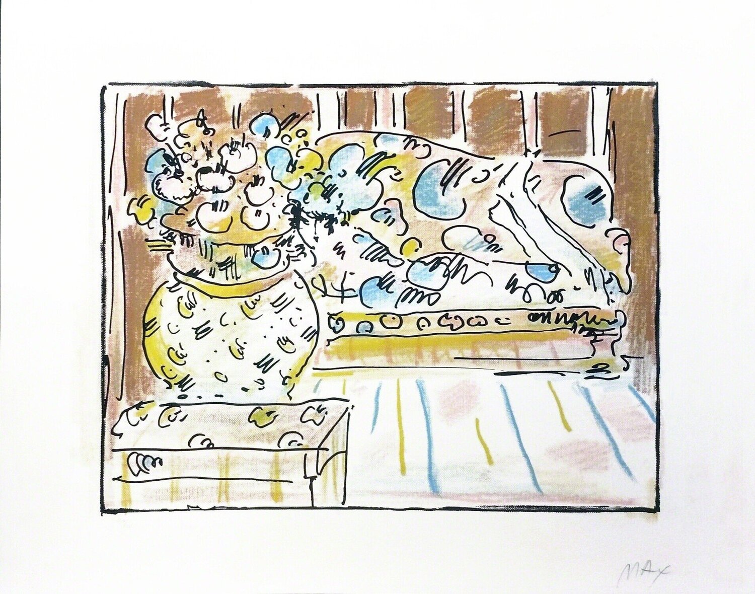 LADY ON COUCH WITH VASE Peter Max