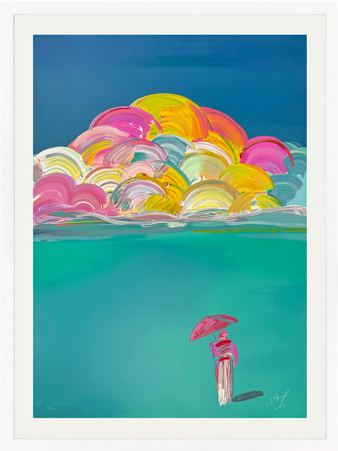 Umbrella Man With Rainbow Sky (large framed signed serigraph) Peter Max