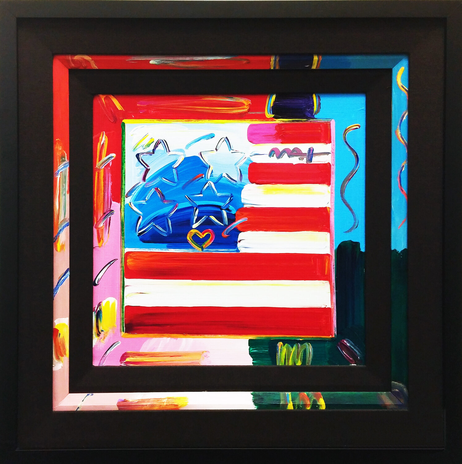 Flag (custom framed original painting on canvas) Peter Max