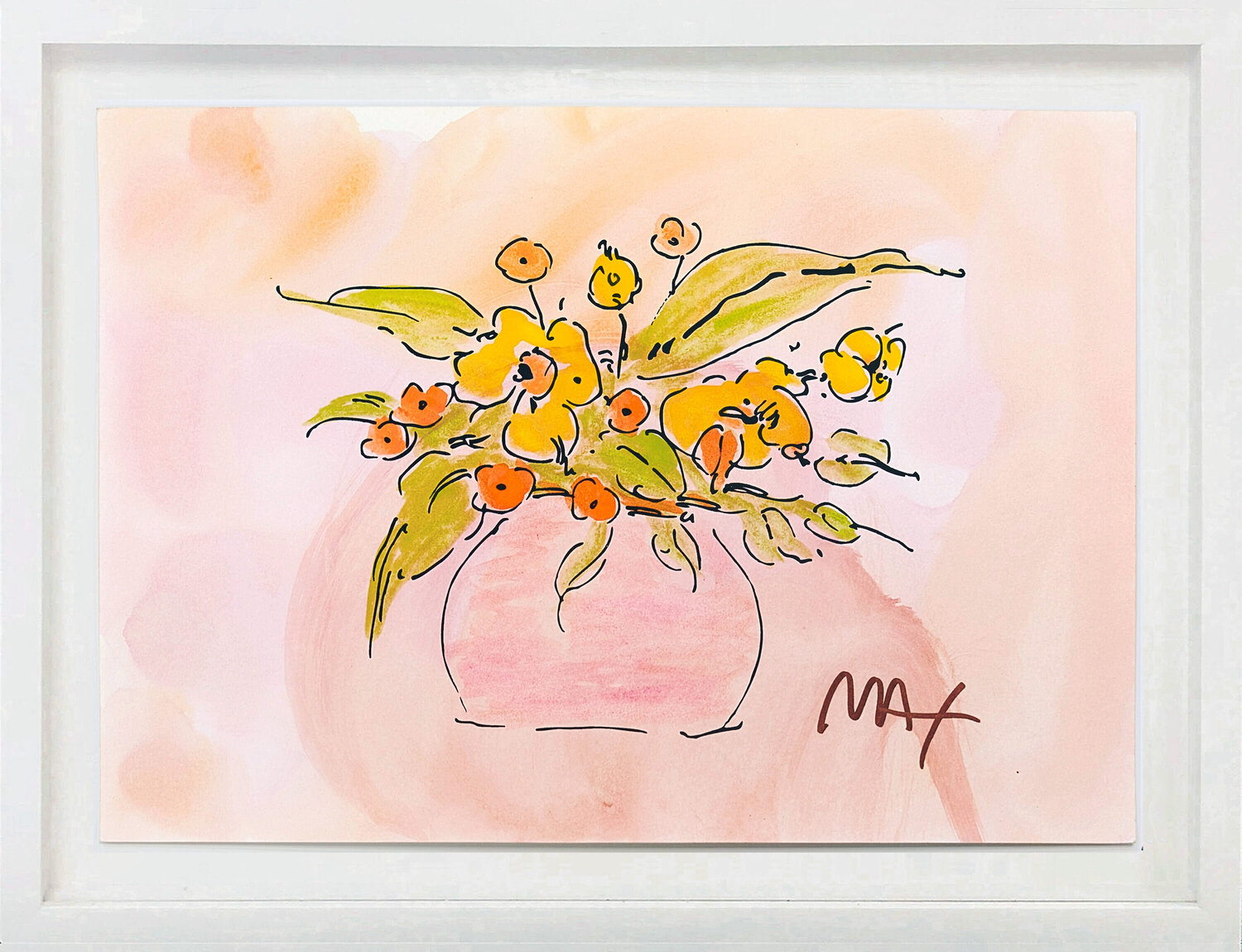 Spring Bouquet (framed, original mixed media on paper) Peter Max