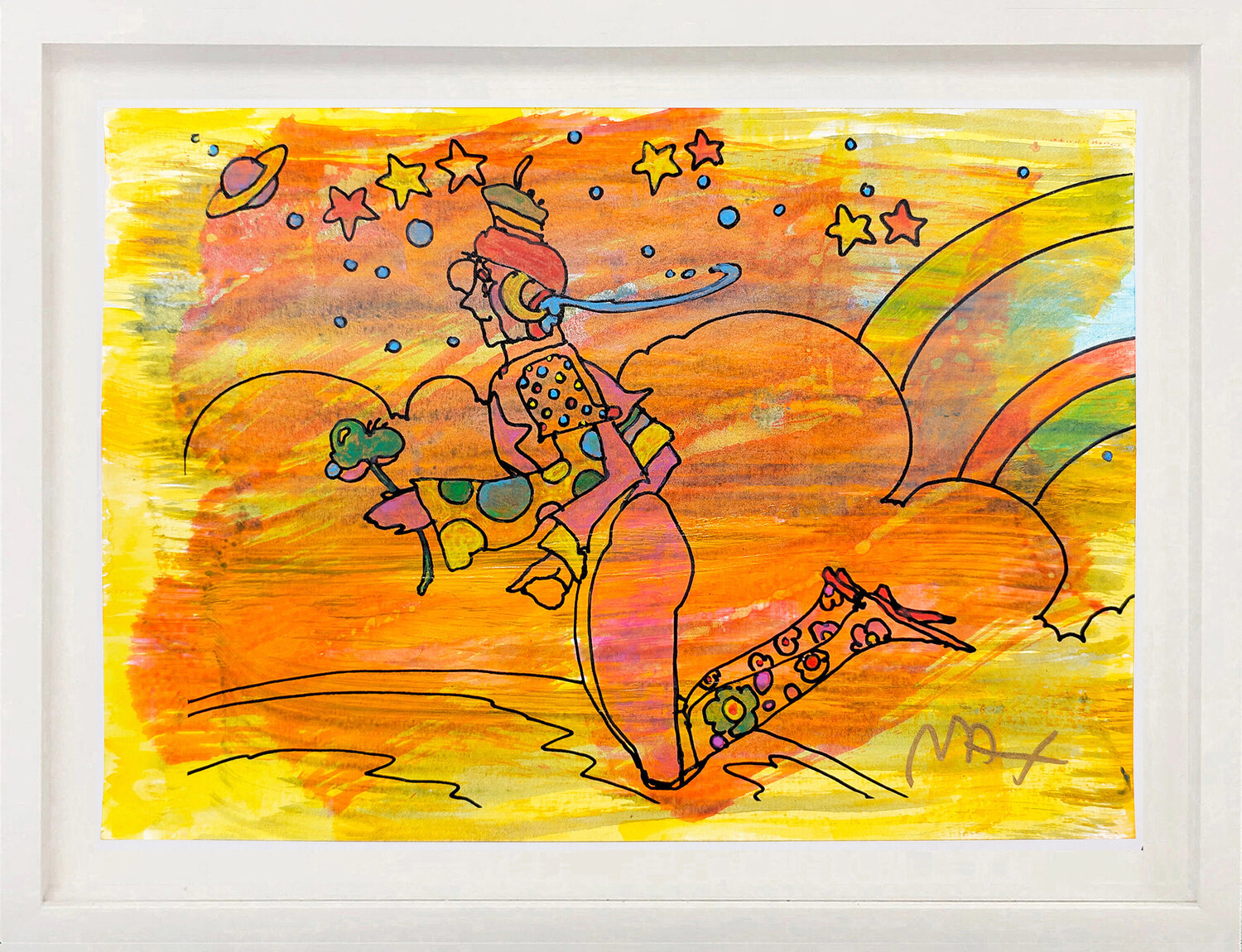 Cosmic Flyer (framed, original mixed media on paper) Peter Max