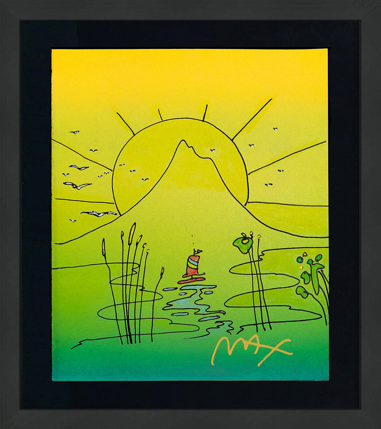 Sailboat Sunrise (framed, original mixed media on paper) Peter Max Work on Paper for sale
