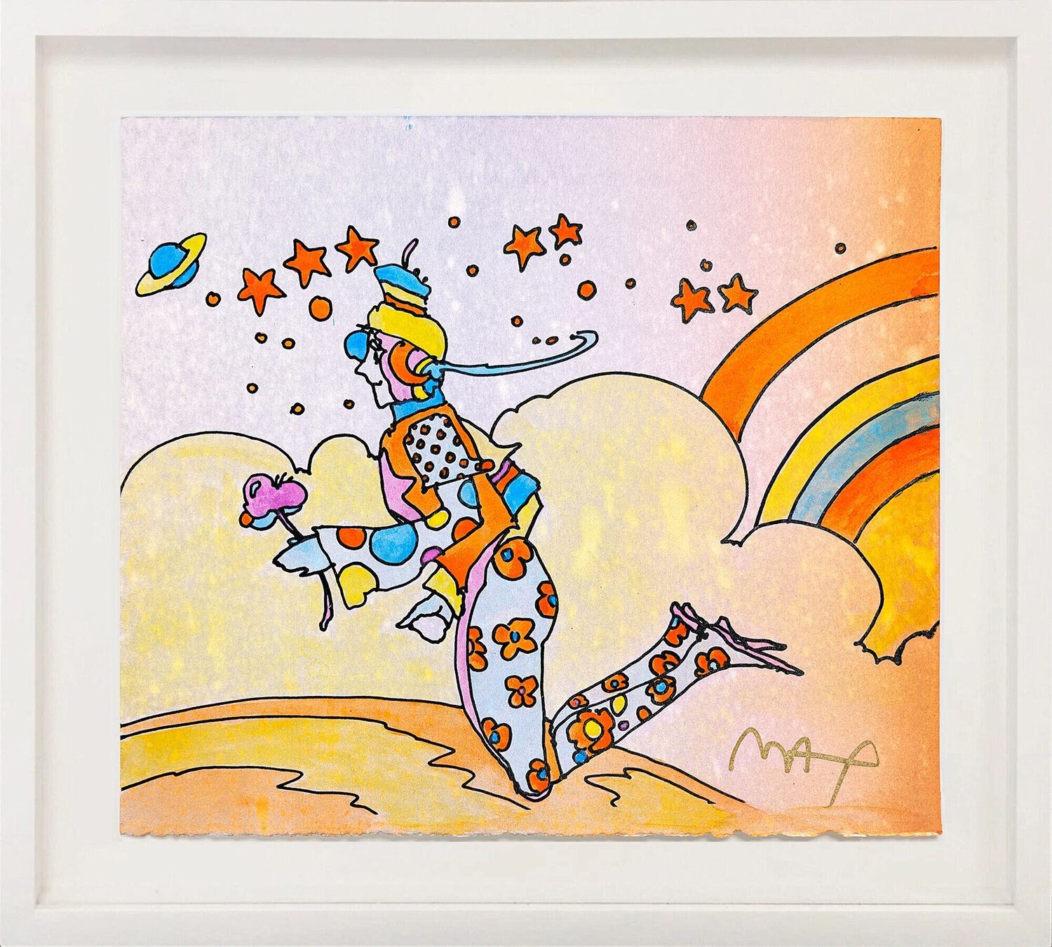 Cosmic Flyer (framed, original mixed media on paper) Peter Max